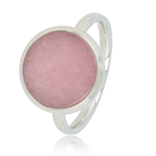 My Bendel Zilveren ring met ronde rhodonite - moderne stijlvolle look