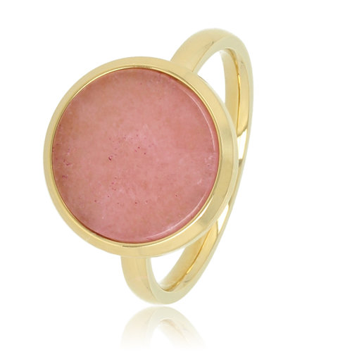 My Bendel Gouden ring - Ronde roze Rhodonite edelsteen - Modern design
