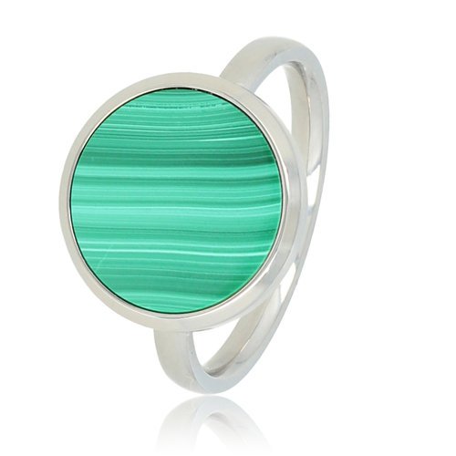My Bendel Zilveren ring met Malachite - unieke groene steen