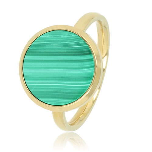 My Bendel Goud ring met Malachite - unieke groene steen - Stainless steel