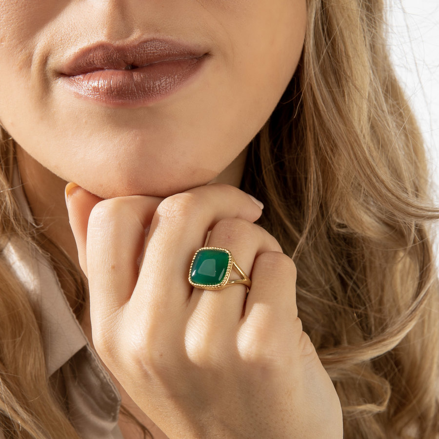 My Bendel Ring goud met echte Green Agate edelsteen. Iedere ring is uniek door gebruik echte edelstenen.