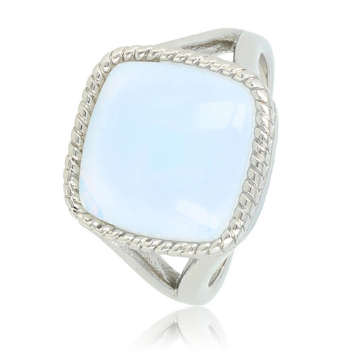 My Bendel Zegelring zilver - White Quartz edelsteen - 15 mm steen