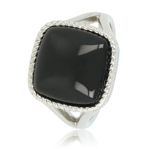My Bendel Zegelring zilver met Onyx - Chique damesring 15 mm edelsteen