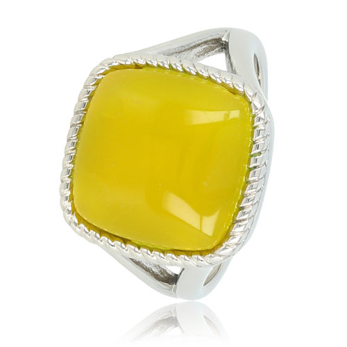 My Bendel Zegelring zilver - echte Yellow Agate edelsteen - 15 mm