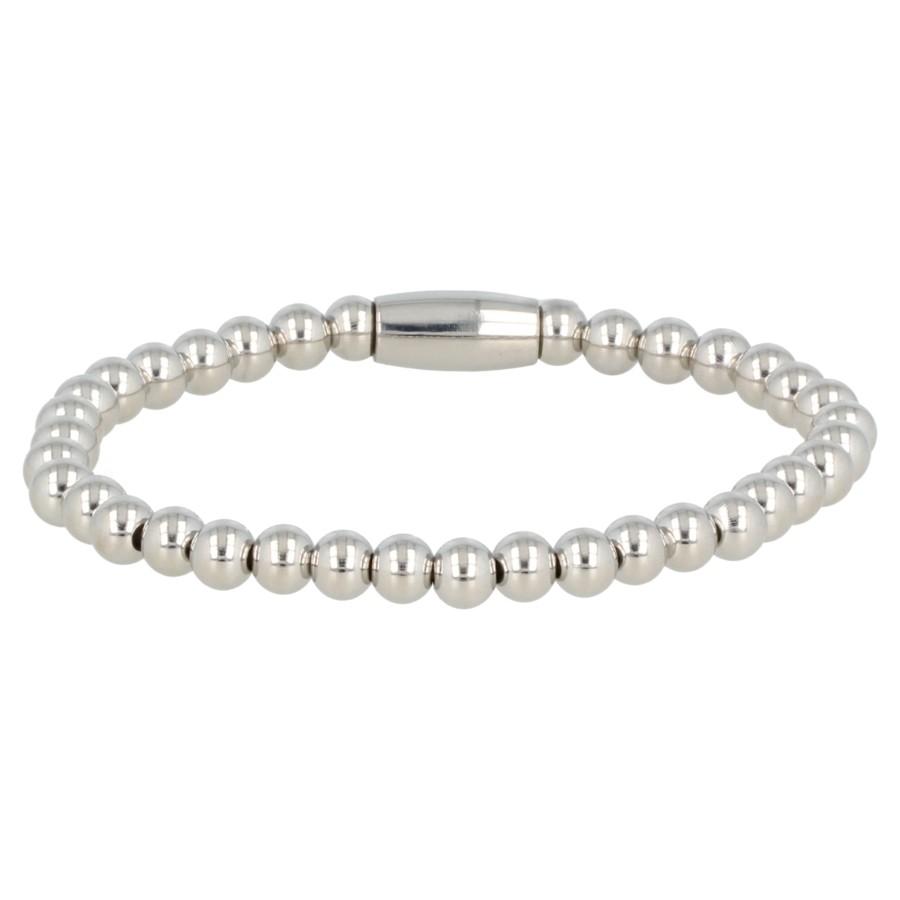 My Bendel Stijlvolle zilveren armband met 5mm stainless steel kralen. Elastisch voor eenvoudig dragen. Perfect voor elke gelegenheid. # VI5002.