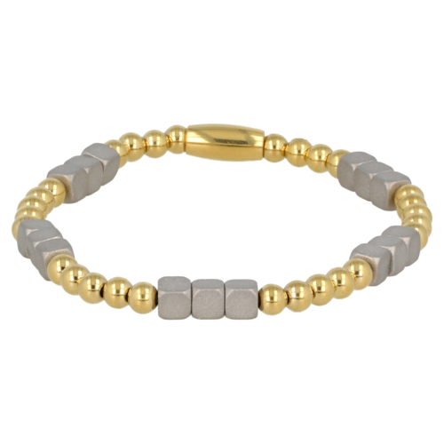 My Bendel Elastische XS Armband met Goudkleurige Cubes
