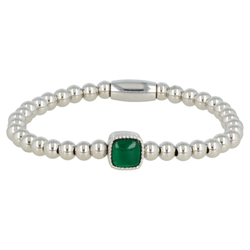 My Bendel Silver elasticated women's bracelet Green Agate gemstone