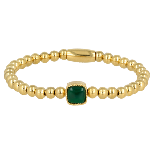 My Bendel Gouden Elastische Armband met Green Agate Edelsteen