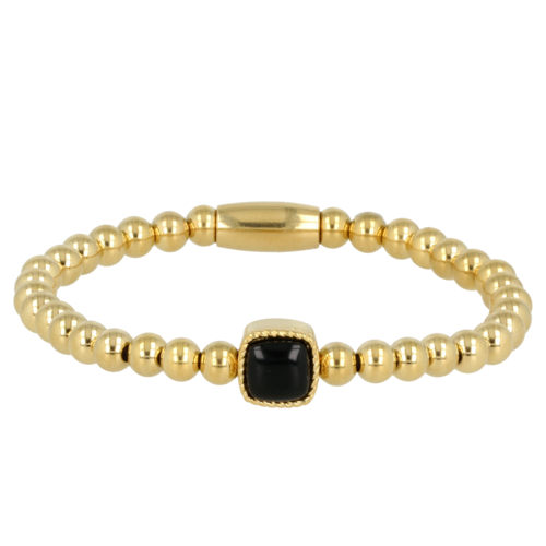 My Bendel Gouden Onyx Armband - Elastisch en Stijlvol