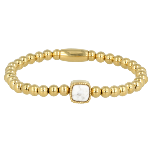 My Bendel Golden elastic charm bracelet with Howlite gemstone