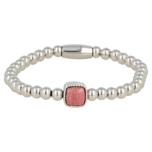 My Bendel Silver elastic charm bracelet with Rhodonite gemstone