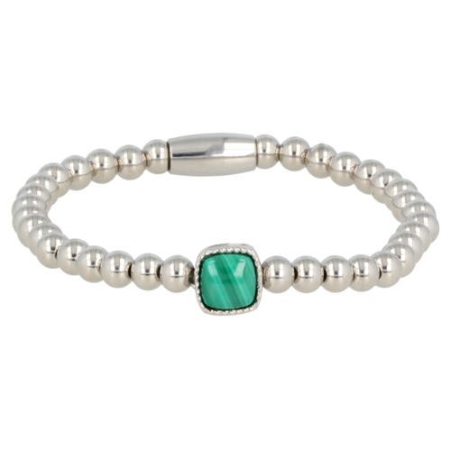 My Bendel Silver elastic charm bracelet with Malachite stone