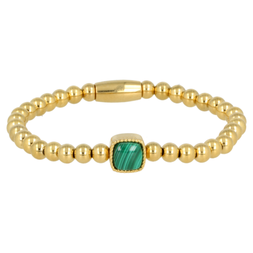 My Bendel Gouden Malachite Armband met Elastische Kern