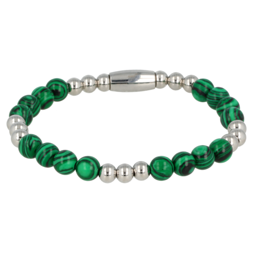 My Bendel Women's silver bracelet with Malachite gemstone elasticated