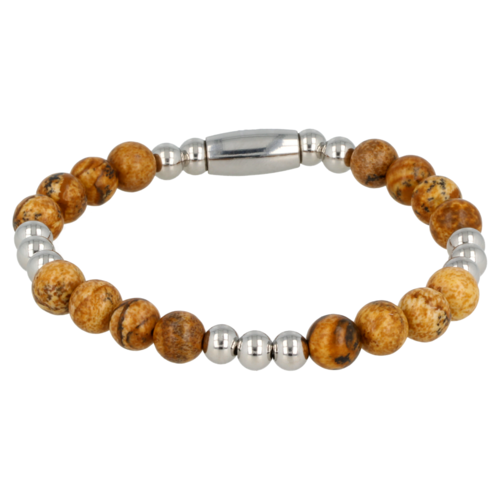 My Bendel Women's silver bracelet with Picture Jasper gemstone elasticated
