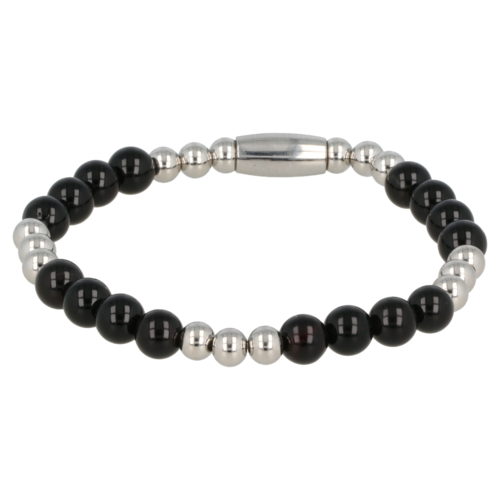 My Bendel Women's silver bracelet with Onyx gemstone elasticated