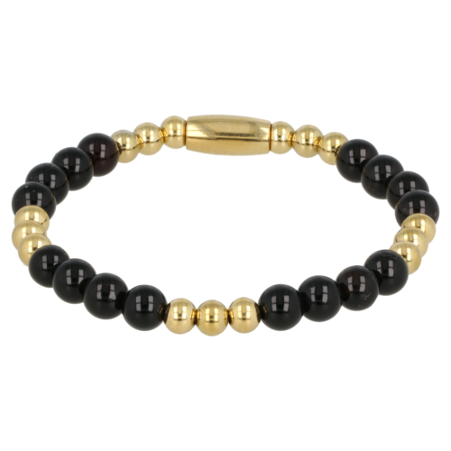 My Bendel Gouden Damesarmband Onyx Elastisch - Luxe Sieraad