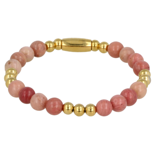 My Bendel Gouden Rhodonite Armband Elastisch - Luxe Dames Sieraad