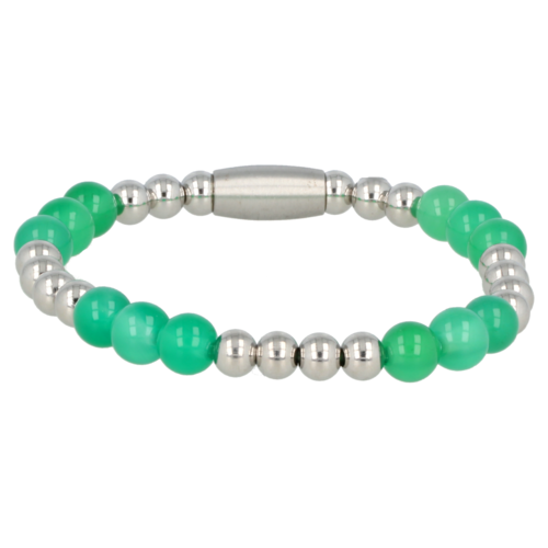 My Bendel Women's silver bracelet with Green Agate gemstone elasticated