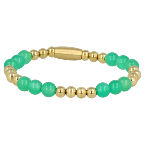 My Bendel Elastische Gouden Armband met Groene Agate Edelsteen