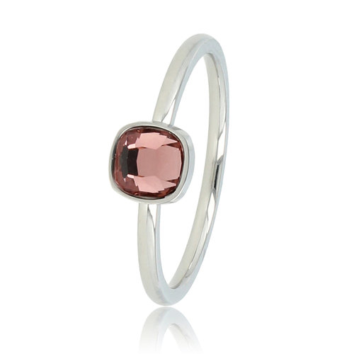 My Bendel Feinsilberner Aufsteckring mit quadratischem rosa Glasstein