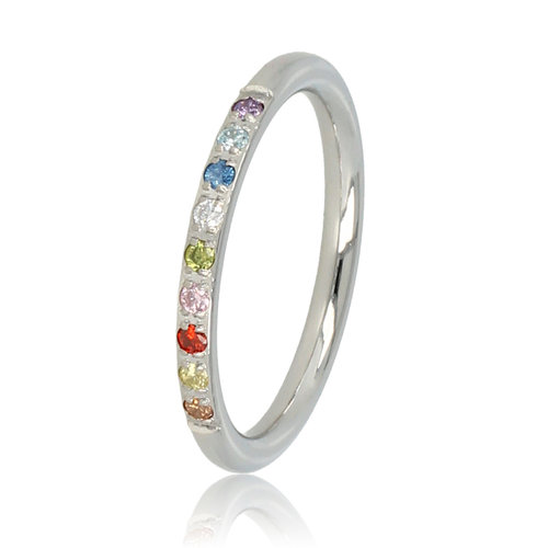 My Bendel Zilveren ring met gekleurde zirkonia - edelstalen aanschuifring