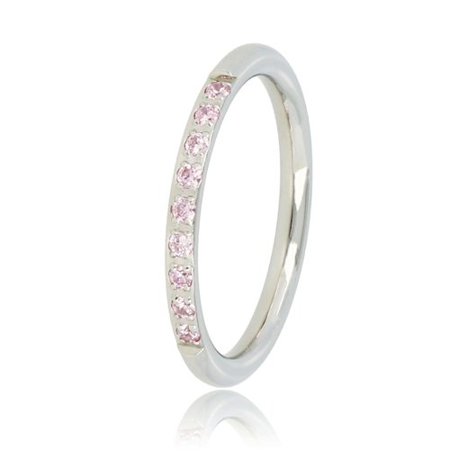 My Bendel Fijne zilveren aanschuifring - roze zirkonia steentjes