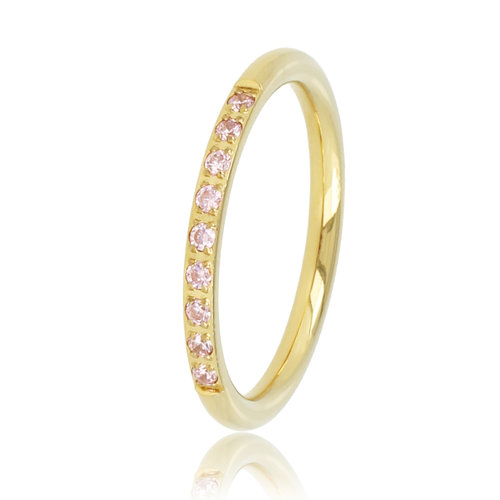 My Bendel Fijne aanschuifring goud - roze zirkonia steentjes