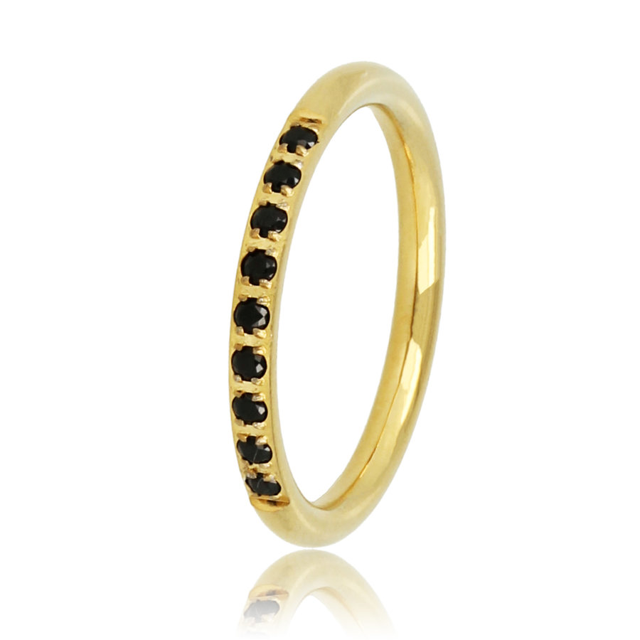 My Bendel Schmaler und feiner Ring mit schwarzen Zirkonia-Steinen.