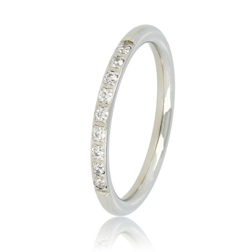 My Bendel Fijne zilveren aanschuifring - witte zirkonia steentjes