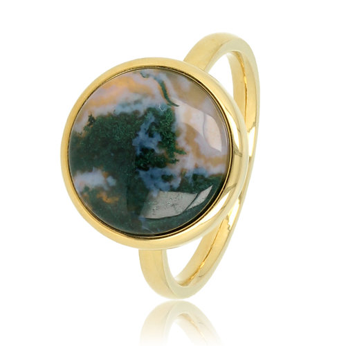 My Bendel Ring gold with Moss Agate gemstone