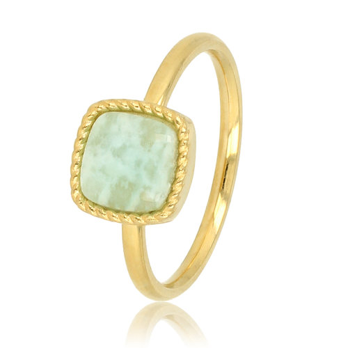 My Bendel Gouden Zegelring met Blauwgroene Amazonite Edelsteen