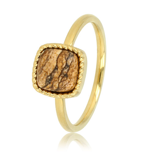My Bendel Gouden kleine zegelring met Picture Jasper edelsteen