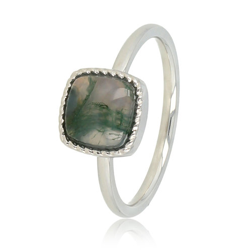 My Bendel Zilveren ring met Moss Agate - Aardend en chique design