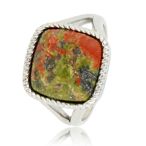 My Bendel Zegelring zilver - Unakite edelsteen - Damesring chique