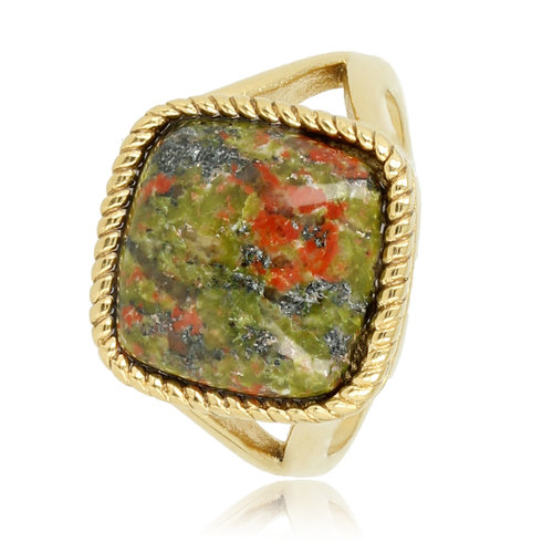 My Bendel Zegelring goud met Unakite edelsteen