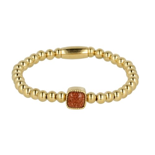My Bendel Golden elastic charm bracelet with Gold Sand Stone gemstone