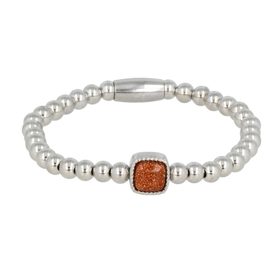 My Bendel Flexible silver bracelet with Gold Sand Stone gemstones charm