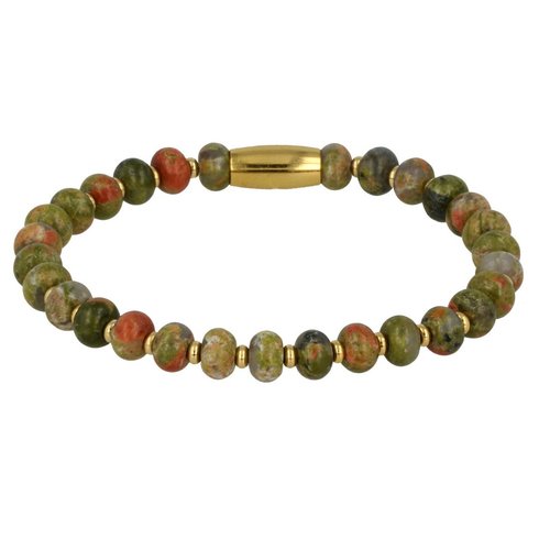 My Bendel Elastic bracelet with Unakite gemstone gold