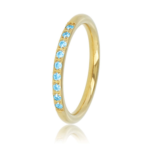 My Bendel Fijne aanschuifring goud - blauwe zirkonia steentjes