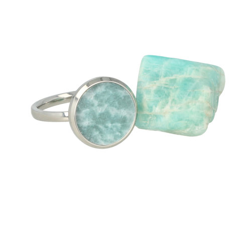 My Bendel Zilveren ring met Amazonite - Inclusief losse edelsteen