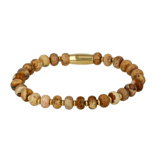 My Bendel Elastic bracelet with Picture Jasper gemstone gold