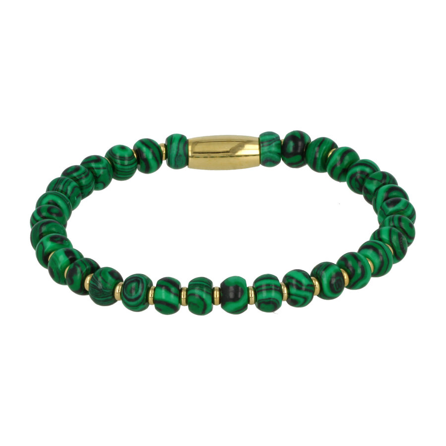 My Bendel Elastische armband met groene Malachite edelstenen. Perfect voor elke outfit. Boeiende kleurbanen maken het uniek # VI5612/S