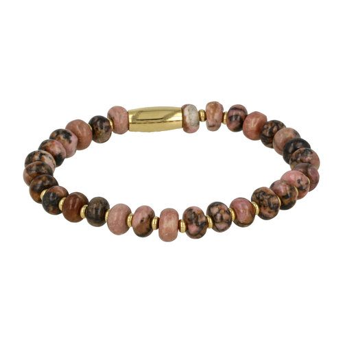 My Bendel Elastic bracelet with Rhodonite gemstone gold