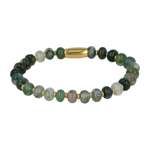 My Bendel Elastic bracelet with Moss Agate gemstone gold