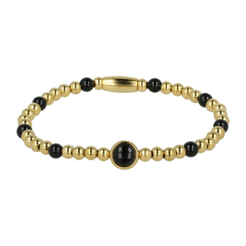 My Bendel Gouden Bedelarmband met Onyx Edelsteen