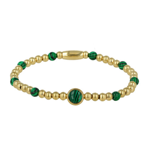 My Bendel Women's elastic bracelet with gemstones and round Malachite charm