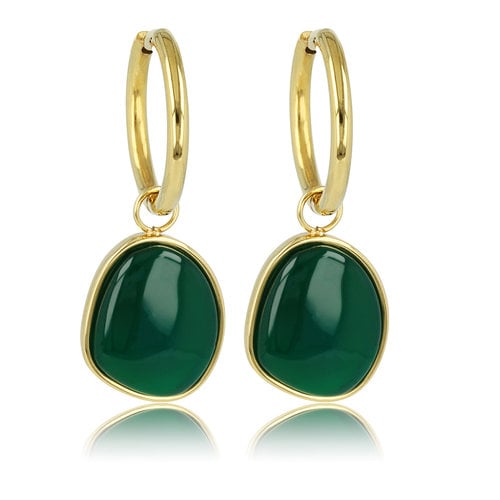 My Bendel Gouden Oorring met Unieke Green Agate Hanger