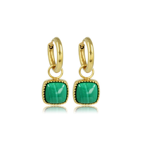 My Bendel Goudkleurige Oorbellen met Malachite Edelsteen Hanger