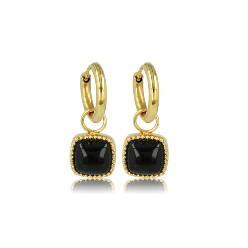 My Bendel Klassieke Gouden Oorbellen met Onyx Hanger